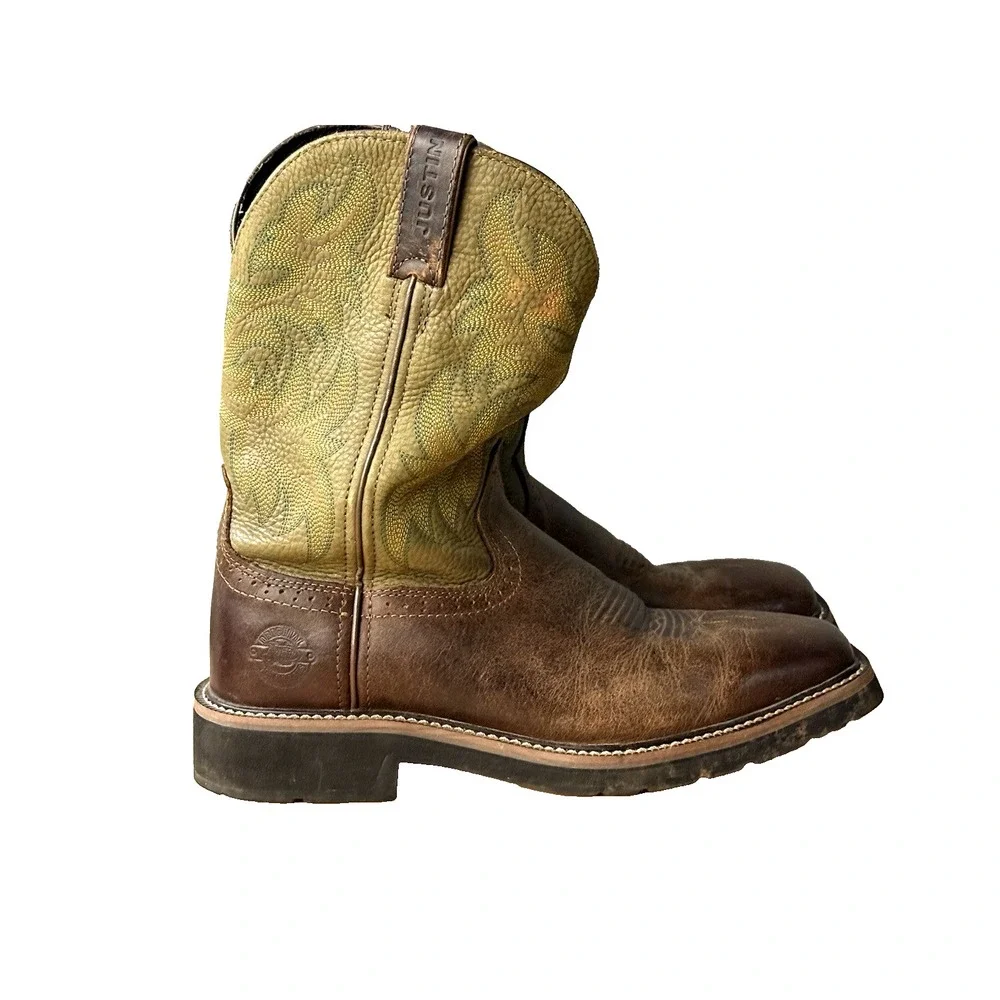 Justin Work‎ Boots Mens 10 D Square Steel Toe Brown Boots Style WK4687